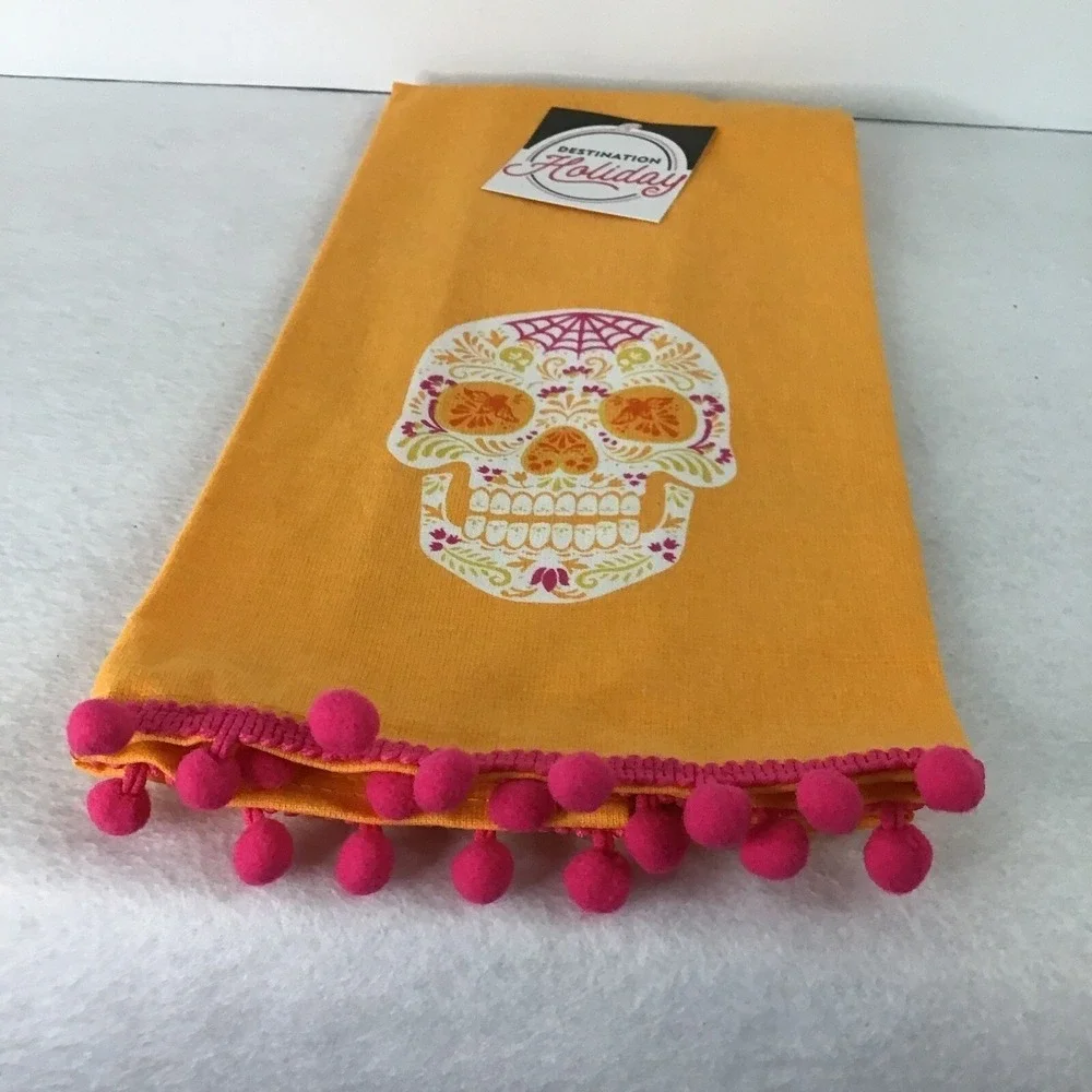 Day of Dead Kitchen Towel Sugar Skull Destination Holiday Marigold And Hot Pink